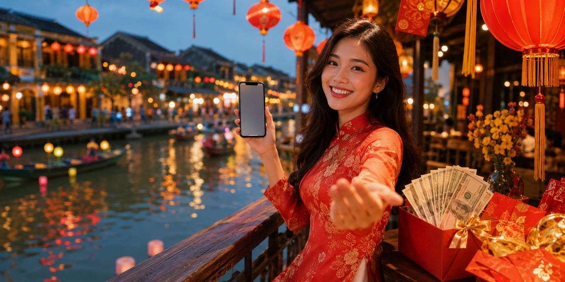 Người dùng tại Hội An kiểm tra phiếu kèo trận đấu trên điện thoại bên tách cà phê buổi sáng